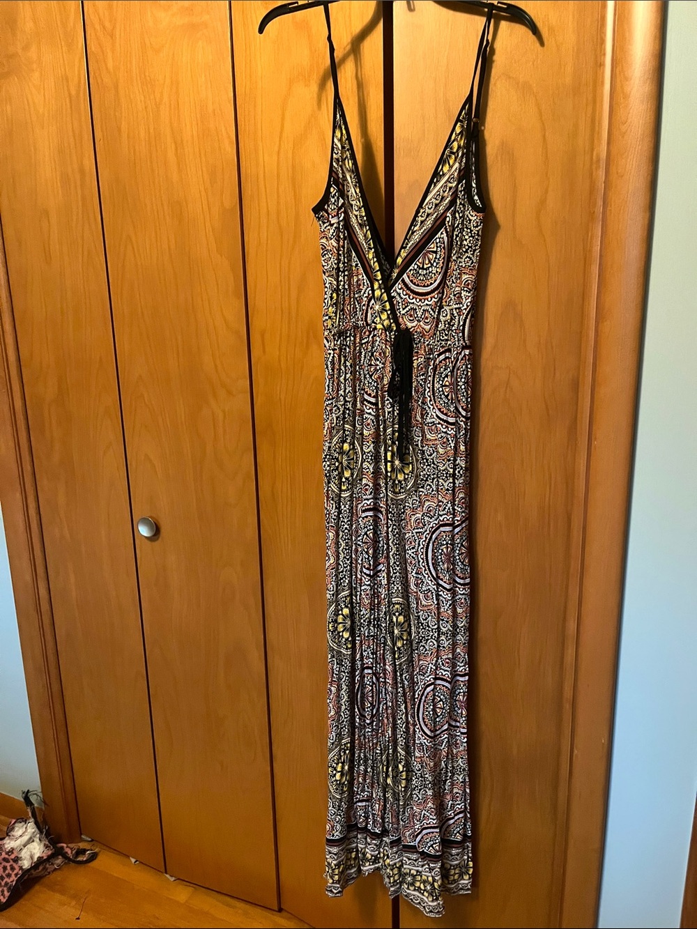 Band of Gypsies Brown Paisley Jumpsuit with Black Trim